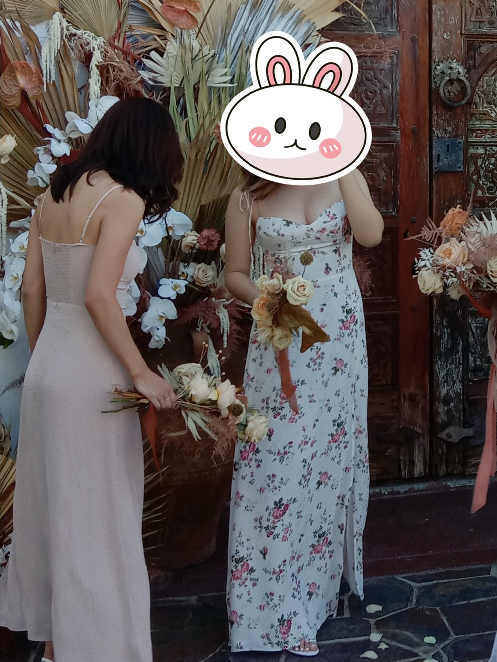 Reformation Cream Maxi Dress with Pink Floral Motif